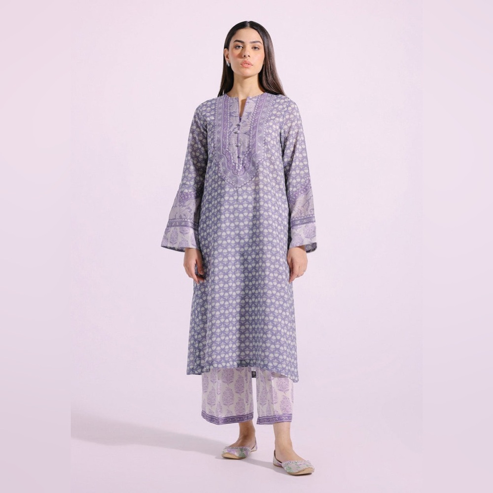 Purple and White Kurta Set